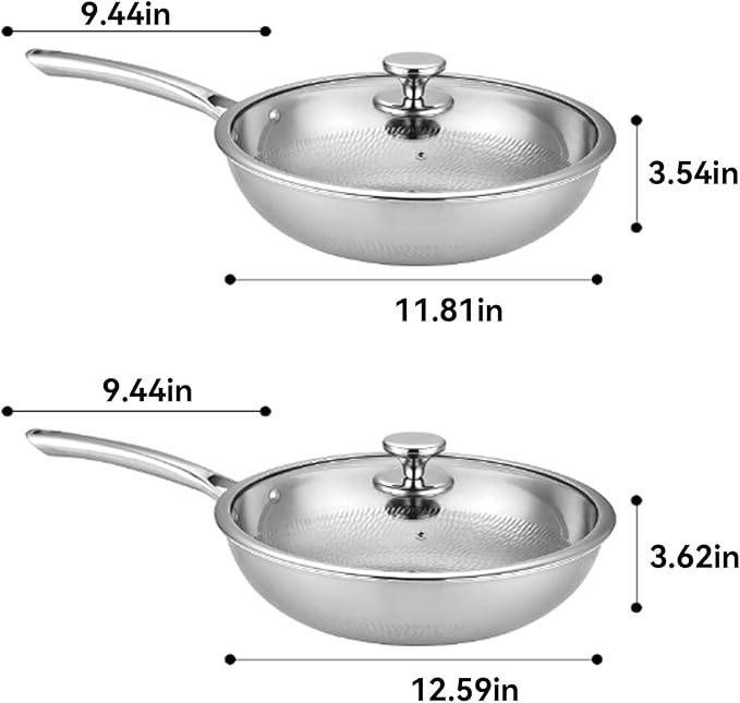 Titanium Hammered Wok Pure with Lid, No Coating Non-Stick Titanium Cookware, Frying Pans, Hammered Pan, Ultra-Durable, Scratch-Resistant, Even Heating Frying Pans, Safe for Oven,12.59in