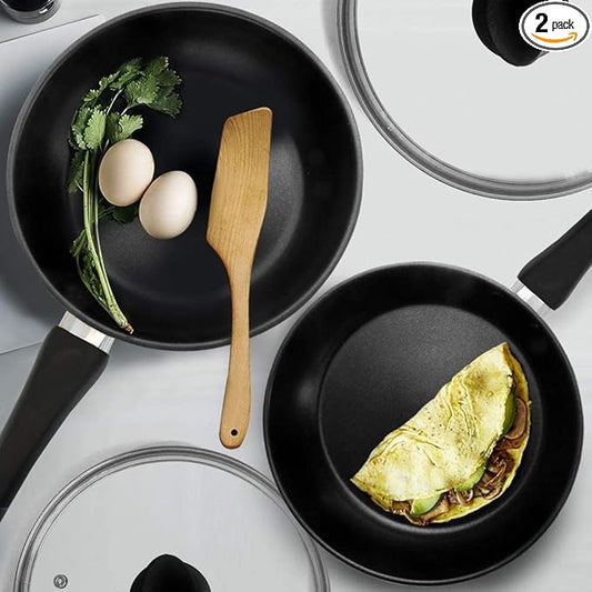 HOMICHEF Nonstick Frying Pan Set of 2 (9.5 & 11 Inch) with Glass Lids - Skillet & Omelet Pan Cookware Set, Nickel Free Stainless Steel, Induction Compatible