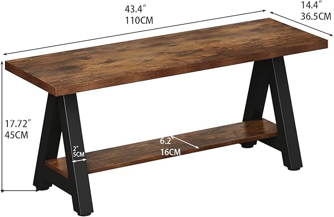 Welfuturer Farmhouse Wood Bench Industrial Entryway Bench Rustic Wood and Metal Shoe Storage Bench for Entryway, Living Room, Dining Room