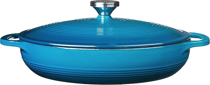 Lodge 3.6 Quart Enameled Cast Iron Casserole with Lid ??Dual Handles ??Oven Safe up to 500째 F or on Stovetop - Use to Marinate, Cook, Bake, Refrigerate and Serve ??Cornflower Blue