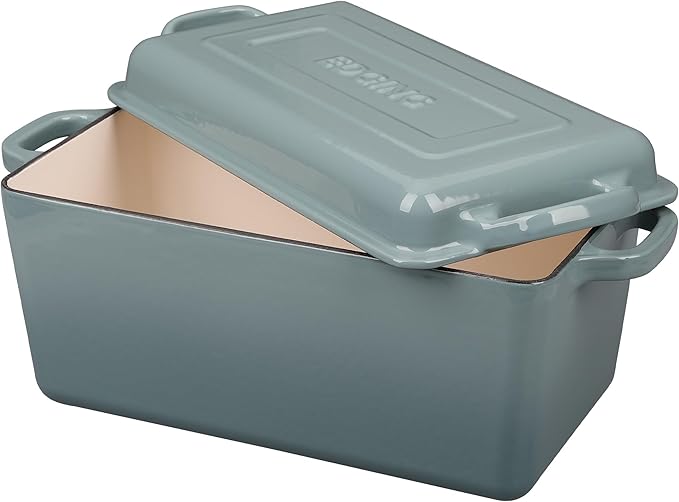 Enameled Cast Iron Dutch Oven, Oblong Bread Oven for Sourdough Bread Baking, Baking Pan, Dual Handles, Oven Safe, 4 Quart, Seasalt