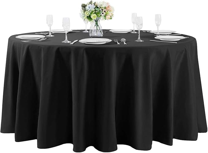 Cupuamon 132 inch Round Tablecloth Washable Polyester Table Cloth Decorative Table Cover for Wedding Party Dining Banquet竊?32 inch,Black