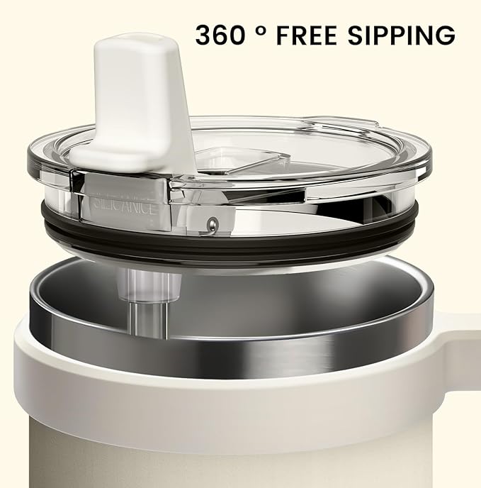 SILICANICE Kids - 24oz Insulated Tumbler - Removable Flip Spout & Straw Water Bottle With Durable handle, Base & Lid, Leak proof, Perfect for School, Sports, Lunch, Travel & Camp- Cream