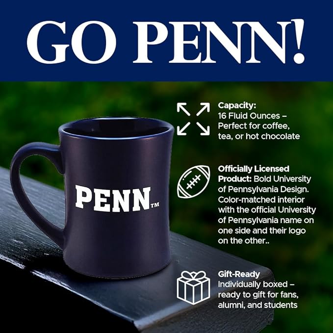 University of Pennsylvania Quakers Ceramic 16oz Sculpted Mug ??Official Team Logo Coffee Cup ??Handwash Recommended ??Individually Boxed