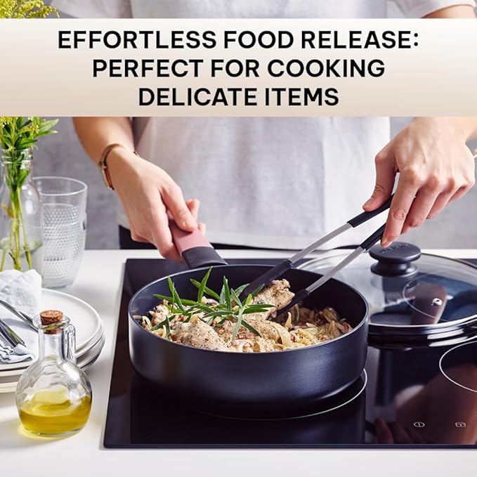 Brabantia Tasty+ 9.5??Nonstick Ceramic Saut챕 Pan with Lid ??PFAS/PFOA/PTFE Free, 2.5 Qt Deep Skillet for Healthy Cooking, Stay-Cool Handle, All Stovetop Safe