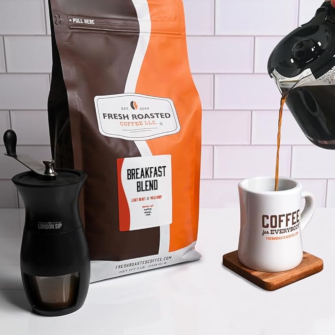 Fresh Roasted Coffee, Breakfast Blend, 5 lb (80 oz), Light Roast, Kosher, Whole Bean