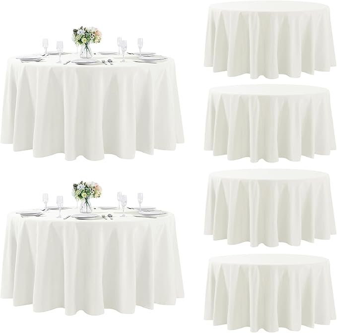 Fokitut 6 Pack Round Tablecloth, 120 Inch, Stain Resistant and Wrinkle Polyester Table Cloth, Fabric Table Cover for Kitchen Dining, Wedding, Party, Holiday Dinner-Ivory