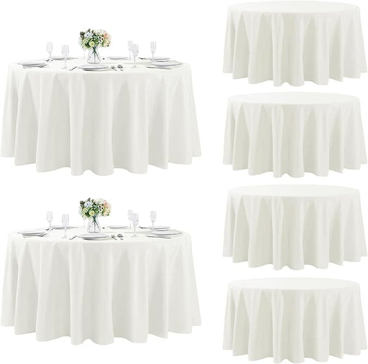Fokitut 6 Pack Round Tablecloth, 120 Inch, Stain Resistant and Wrinkle Polyester Table Cloth, Fabric Table Cover for Kitchen Dining, Wedding, Party, Holiday Dinner-Ivory