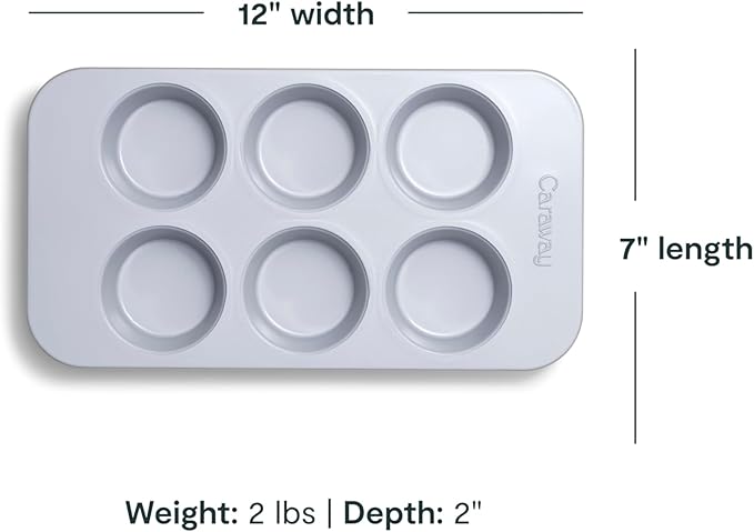 Caraway Nonstick Ceramic 6 Cup Muffin Pan Duo ??Non-Toxic, PTFE & PFOA Free ??Oven Safe ??Aluminized Steel Core ??Small Muffin Pan for Baking Cupcakes, Muffins & More - Gray