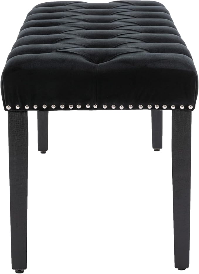 KCC Button-Tufted Ottoman Bench, Upholstered Bedroom Benches Velvet Footrest Stool Accent Bench for Entryway Dining Room Living Room Bedroom End of Bed, Black