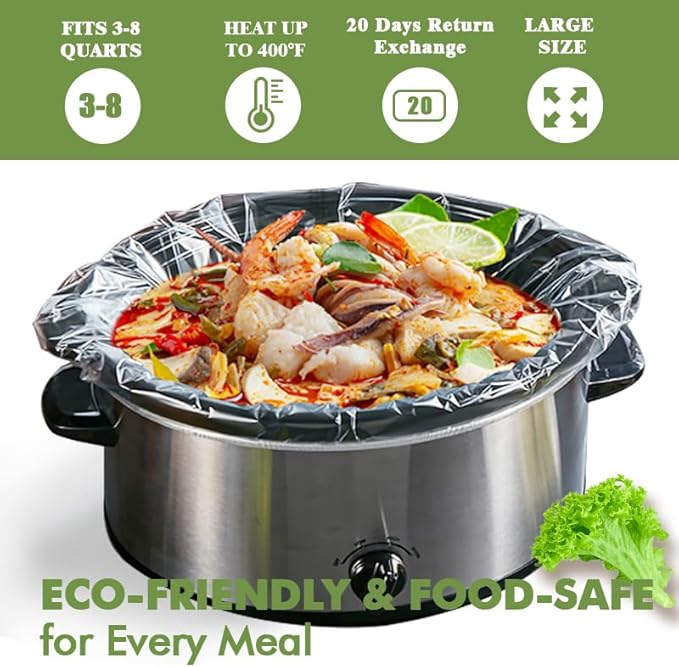 Slow Cooker Liners 20pcs, Large 13??x 21??Disposable Cooking Bags for 3QT to 8QT Slow Cookers, Cooking Tray for Oval and Round Pots (20)