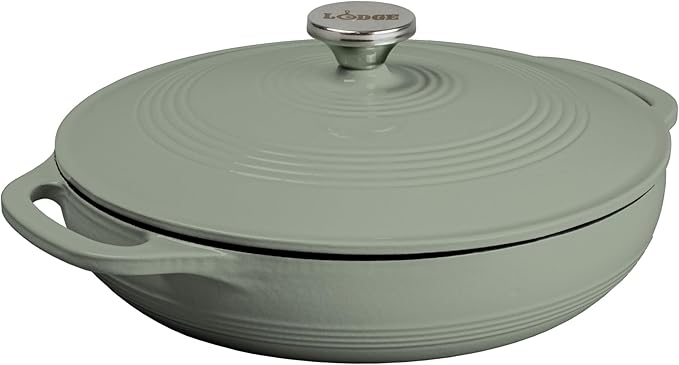 Lodge 3.6 Quart Enameled Cast Iron Covered Casserole with Lid ??Dual Handles ??Oven Safe up to 500째 F or on Stovetop - Use to Marinate, Cook, Bake, Refrigerate and Serve ??Desert Sage