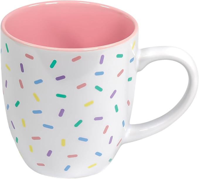 Pastel Pink Cute Coffee Mug with Sprinkles | Birthday Cake Coffee Cup Gift | Large White Ceramic Cup | Ice cream and Dunkin Donuts Coffee Mugs | Cherry Blossom PS