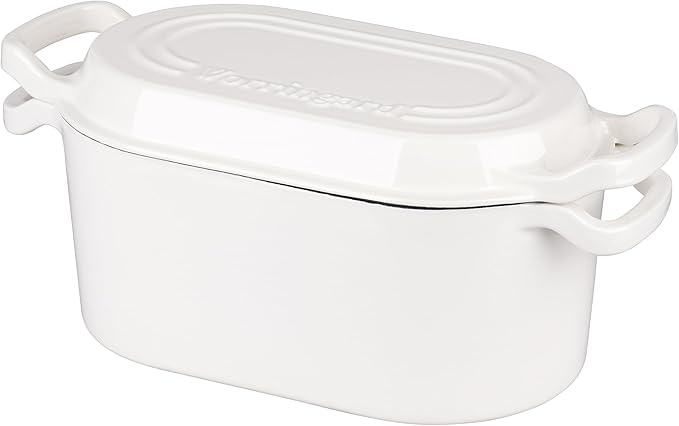 Oval Dutch Oven Pot with Lid, Enamel Coating Cast Iron Bread Pans for Homemade Sourdough Bread Baking, Cooking, 4 Quart, White