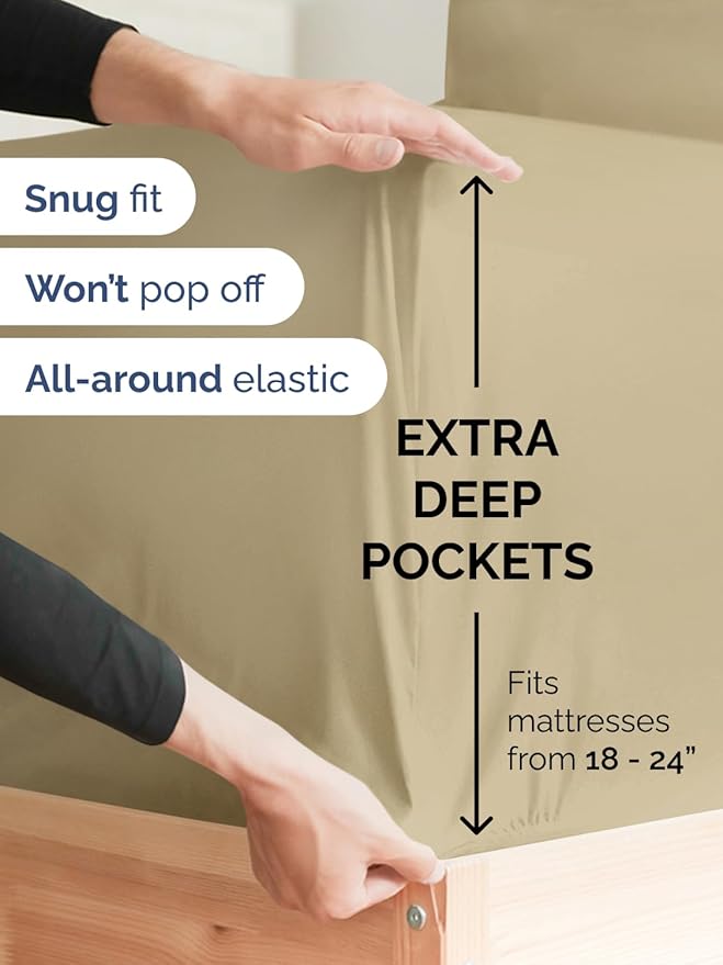 Extra Deep Pocket Full Sheets - 4 Piece Breathable & Cooling Bed Sheets - Hotel Luxury Bed Sheet Set - Soft, Wrinkle Free & Comfy - Easily Fits Extra Deep Mattresses - Deep Pocket Beige Sheets Set
