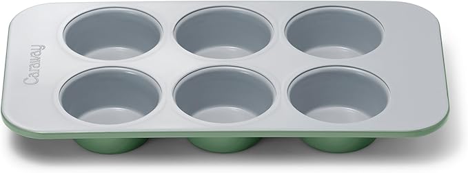 Caraway Nonstick Ceramic 6 Cup Muffin Pan ??Non-Toxic, PTFE & PFOA Free ??Oven Safe ??Aluminized Steel Core ??Small Muffin Pan for Baking Cupcakes, Muffins & More - Sage