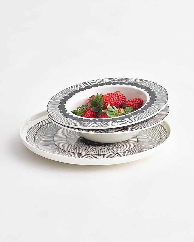 MARIMEKKO Oiva Siirtolapuutarha Dinner Plate ??Refine Your Kitchen D챕cor with Our Iconic Black & White Stoneware ??Stylish White Porcelain Dinner Plates to Elevate Your Dining Experience (10??