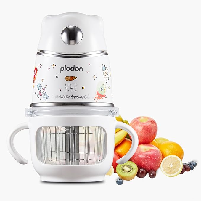 Baby blender food maker, PLODON 15-in-1 baby food processor set, suitable for vegetables, fruits and meat, compatible with stage-based recipes, separator, silicone spoon, scraper, (silver)