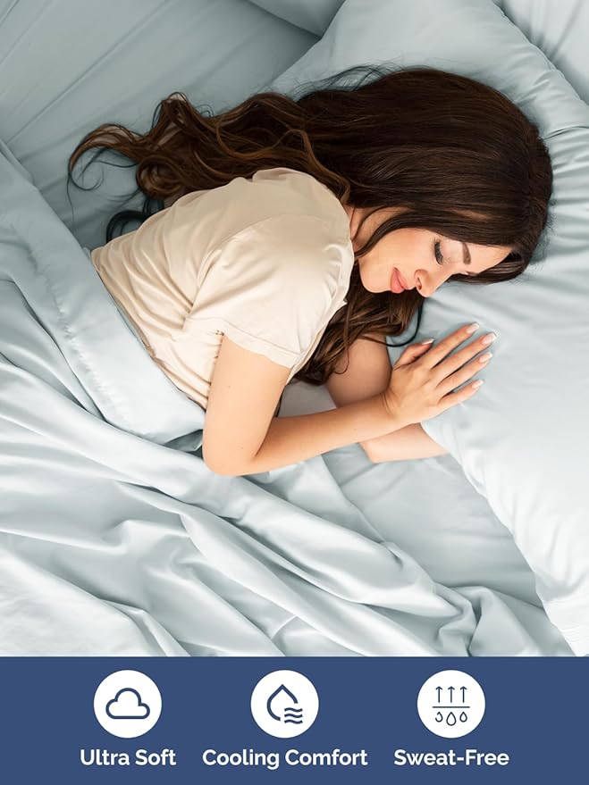 Extra Deep Pocket Full Sheets - 4 Piece Breathable & Cooling Bed Sheets - Hotel Luxury Bed Sheet Set - Soft, Wrinkle Free & Comfy - Easily Fits Extra Deep Mattresses - Deep Pocket Ice Blue Sheets Set