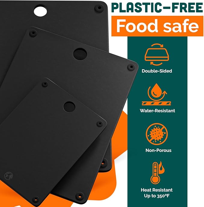 Earth?셲 Dreams Wood Cutting Board Set 3-Piece: Small, Large & Extra Large - Charcuterie Board, Non-Plastic, Non-Toxic, Heavy-Duty, Dishwasher Safe (Black)