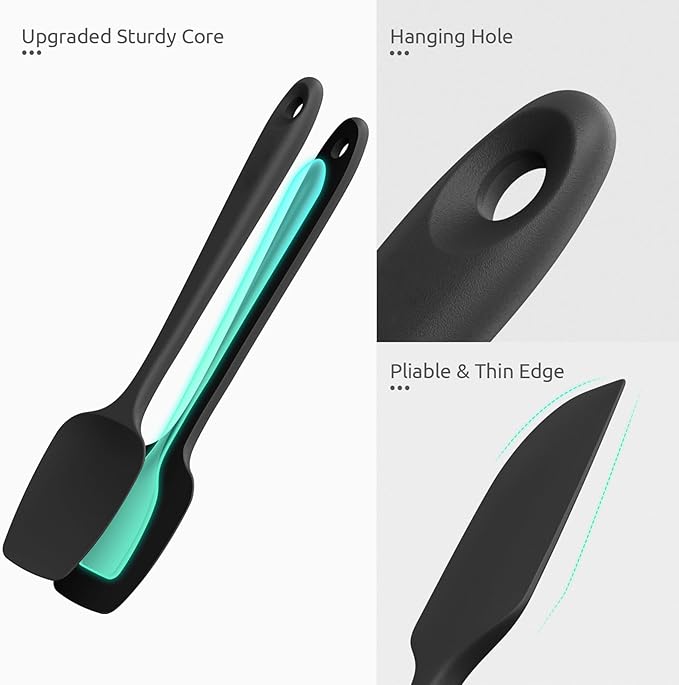 U-Taste 600쨘F Heat Resistant Silicone Spatulas: Flexible Food-Grade Silicon Baking Scraper, Kitchen Cooking Mixing Utensils with Upgraded Sturdy Handle Tip for Nonstick Cookware (4-Pc., Black)