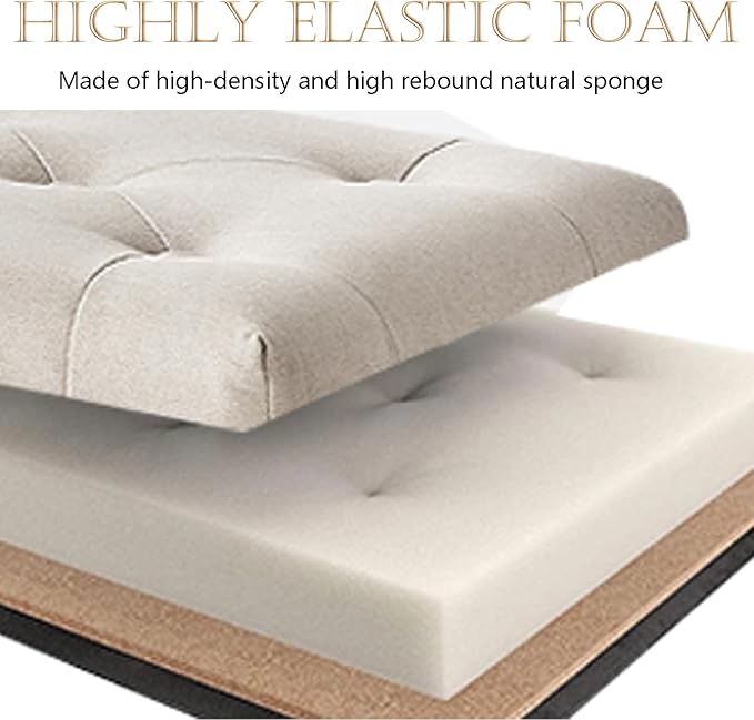 Redlife 48in Ottoman Bench with Storage, End of Bed Storage Bench, Button Tufted Bedroom Bench with Safety Hinges, Large Ottoman for Bedroom, Living Room, Entryway (Beige)