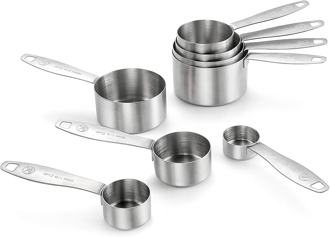 Stainless Steel Measuring Cups, 8 Piece Heavy Duty Measuring Cups Set in 18/8 Steel with Ergonomic Handle