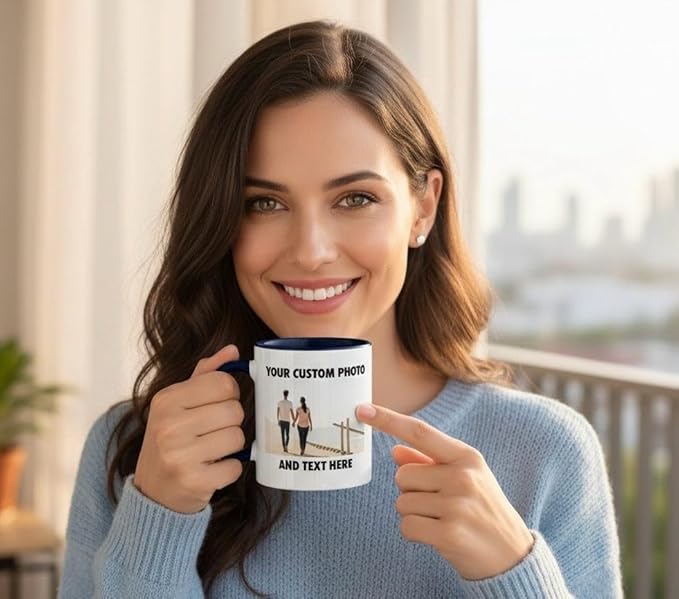 Personalized Coffee Mug | Custom Photo, Text, or Logo Cup (11oz, Navy Blue Rim, Inner, and Handle) |Dishwasher & Microwave Safe |Unique Gift for Men & Women ?밫aza Personalizada