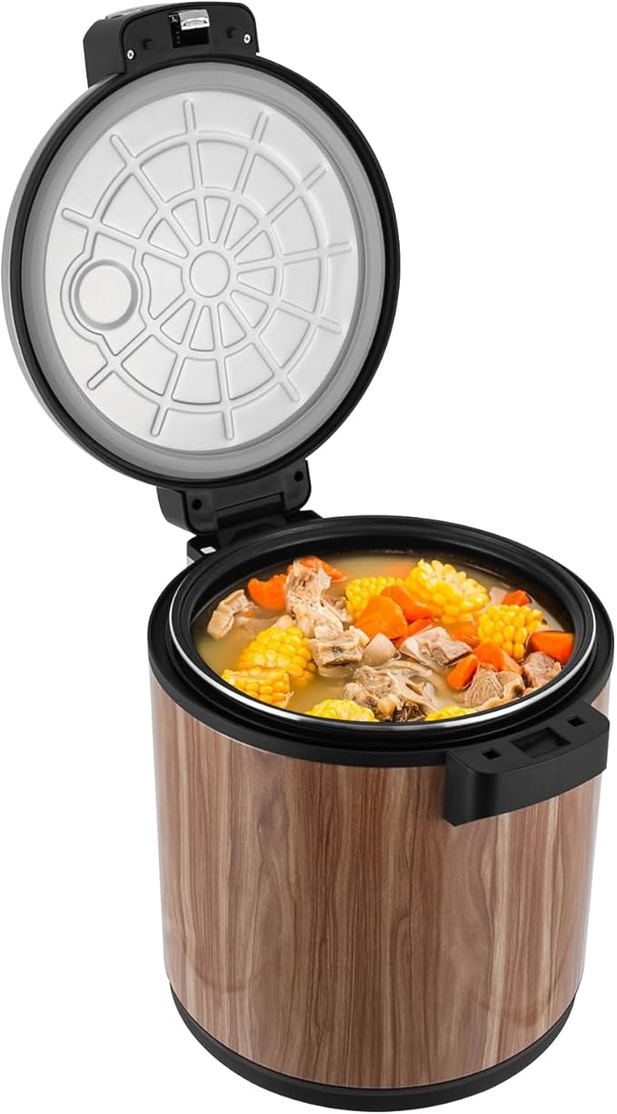 6Gal Electric Rice Warmer with 2 Temp Settings (154째F-161째F) - Commercial Food Warmer for Rice, Soup & Dishes | Stainless Steel + Aluminum Alloy, Free Standing (Wood Grain Color)