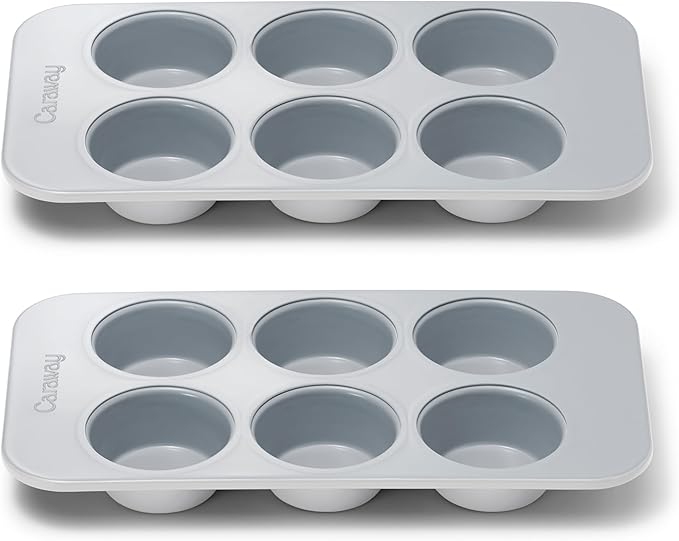 Caraway Nonstick Ceramic 6 Cup Muffin Pan Duo ??Non-Toxic, PTFE & PFOA Free ??Oven Safe ??Aluminized Steel Core ??Small Muffin Pan for Baking Cupcakes, Muffins & More - Gray