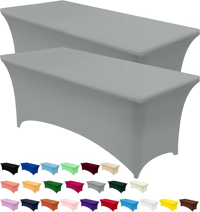 Utopia Kitchen Spandex Tablecloth 2 Pack [6FT, Grey] Tight, Fitted, Washable and Wrinkle Resistant Stretch Table Cloth Rectangle Cover for Trade Show, Weddings & Parties [72Lx30Wx30H Inch]