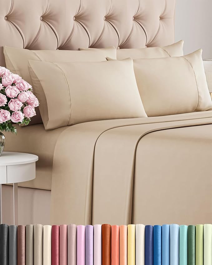 Full 6 Piece Sheet Set - Cooling & Breathable Bed Sheets - Hotel Luxury Bed Sheets for Women, Men, Kids & Teens - Comfy Bedding with Deep Pockets & Easy Fit - Soft and Wrinkle Free - Full Cream Sheets
