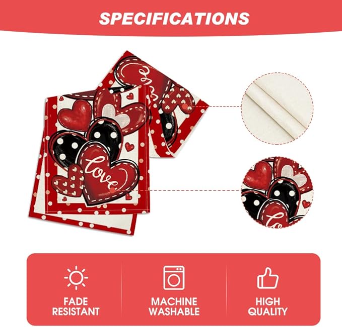 Artoid Mode Red Polka Dot Heart Love Valentine's Table Runner, Anniversary Wedding Kitchen Dining Table Decoration for Home Party Decor 13x48 Inch