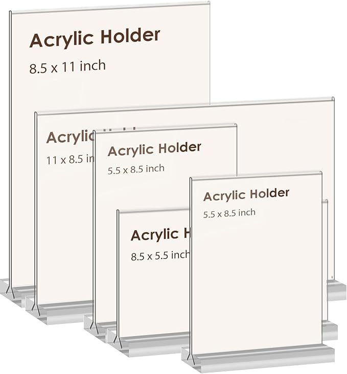newnewshow 5?쐘7??Acrylic Sign Holder 6 Pack Vertical T Shape Double-Sided Desktop Display Holder