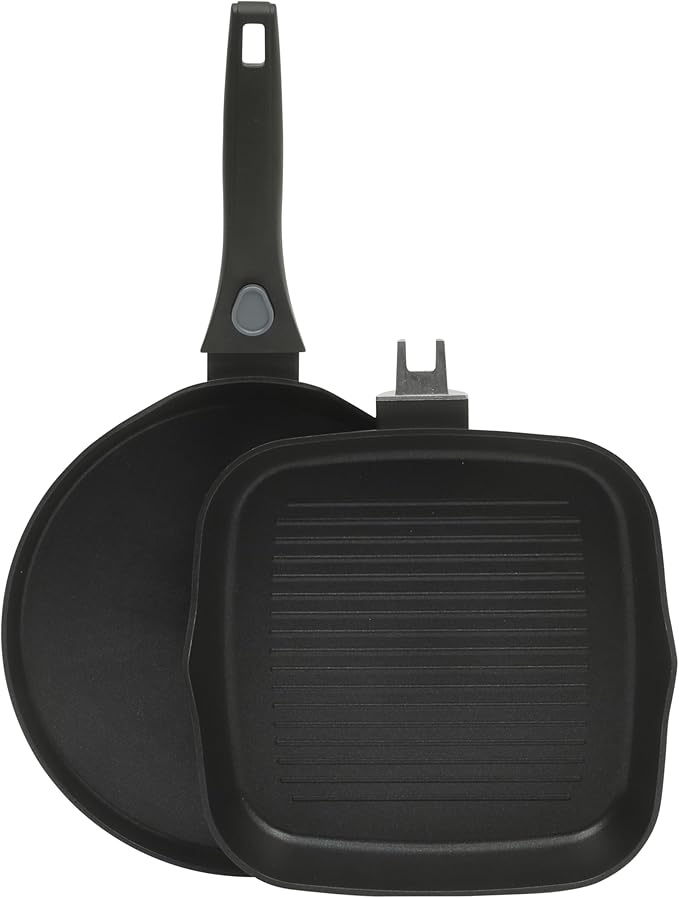 Oster SmartHandle 2-Piece Fry Pan & Pancake Pan Set ??Nonstick Cookware with Removable Handle, Oven & Dishwasher Safe, Space-Saving Design