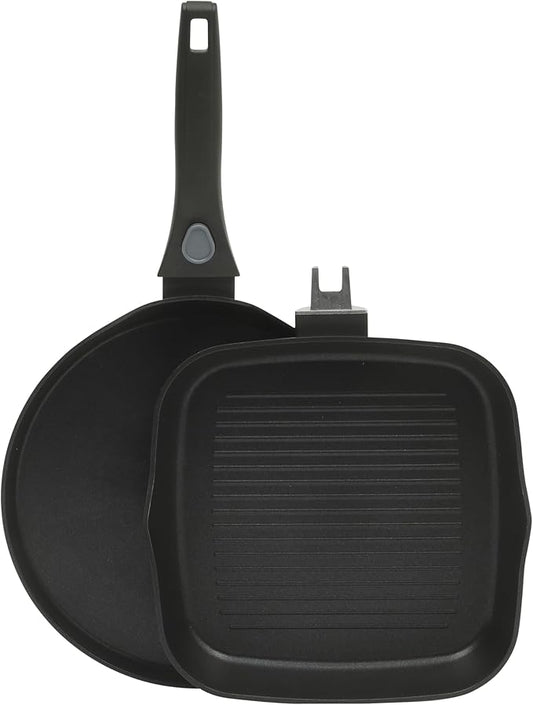 Oster SmartHandle 2-Piece Fry Pan & Pancake Pan Set ??Nonstick Cookware with Removable Handle, Oven & Dishwasher Safe, Space-Saving Design