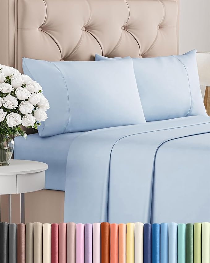 Twin 4 Piece Sheet Set - Cooling & Breathable Bed Sheets - Hotel Luxury Bed Sheets for Women, Men, Kids & Teens - Comfy Bedding w/Deep Pockets & Easy Fit - Soft & Wrinkle Free - Twin Sky Blue Sheets