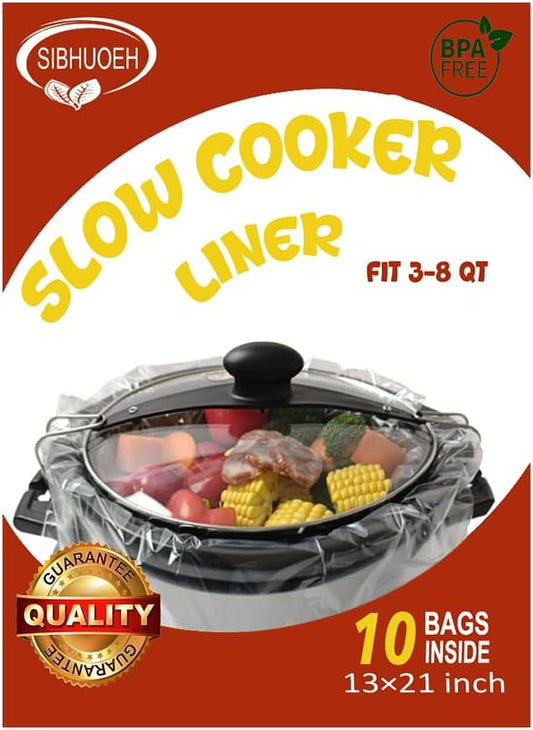 Slow Cooker Liners Disposable, 13"x21" Large Size Cooking Bags, Fits 3-8 Quart Oval & Round Crock Pot, BPA-Free & Heat-Resistant, 10 Count