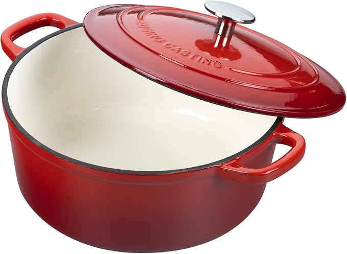 Enameled Cast Iron Dutch Oven Pot with Lid, 7 Quart, Round Dutch Ovens, Bread Oven Dual Handles, for Bread Baking, Oven Safe up to 500째F, Red