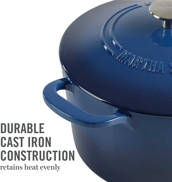 MARTHA STEWART Gatwick 7-Quart Enamel Cast Iron Dutch Oven Pot with Lid ??Classic Blue ??Durable Heavy-Duty Dutch Oven for Slow Cooking, Braising & Baking
