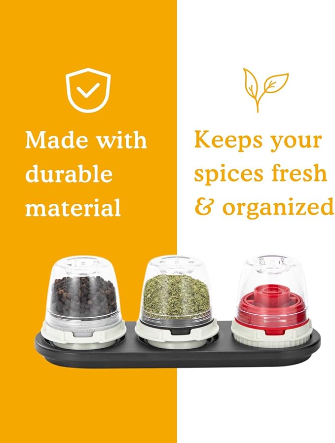FinaMill Black Trio Stackable Tray ??Spice Rack for 3 FinaMill Pods, Durable Kitchen Organizer for Spice Grinder, BPA-Free, Easy to Clean, Keeps Spices Neat and Accessible, Home and Kitchen Gift Ideas