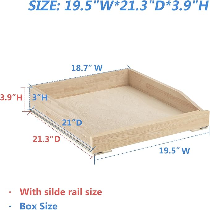 LOVMOR Single Pull Out Cabinet Organizer 19쩍?쓂 x 21?쒭, Soft Close Slide Out Drawer Storage Shelves for Kitchen, Wood Cabinet Shelf Pull-Out Organizer Storage for Base Cabinet