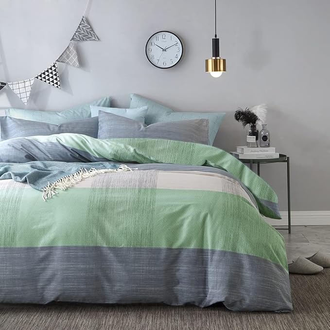 LifeTB Full Comforter Set Patchwork Bedding Comforter Set Soft Fluffy Geometric Plaid Bedding Set for All Seasons Cozy Patchwork Plaid Checkered Pattern Comforter Full Size with 2 Pillow Shams