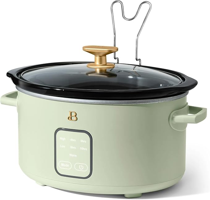 Beautiful 4 Quart Slow Cooker Touch Display Removable Stoneware Pot 4 Cooking Presets by Drew Barrymore (Sage Green)
