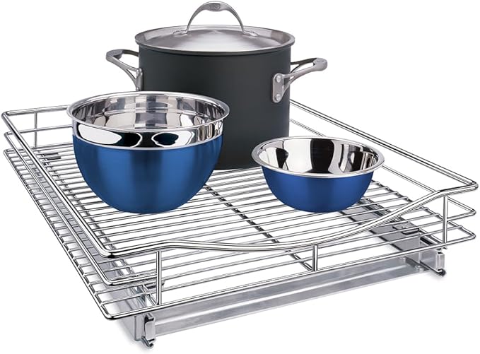 LYNK PROFESSIONAL짰 Pull Out Cabinet Organizer, 17" x 21" Slide Out Drawers for Kitchen Cabinets - Sliding Pull-Out Pantry Shelves ??Home Shelf Organizers - Lifetime Ltd. Warranty, Chrome
