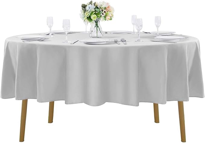 Cupuamon 60 inch Round Tablecloth Washable Polyester Table Cloth Decorative Table Cover for Wedding Party Dining Banquet（60 inch,Silver）
