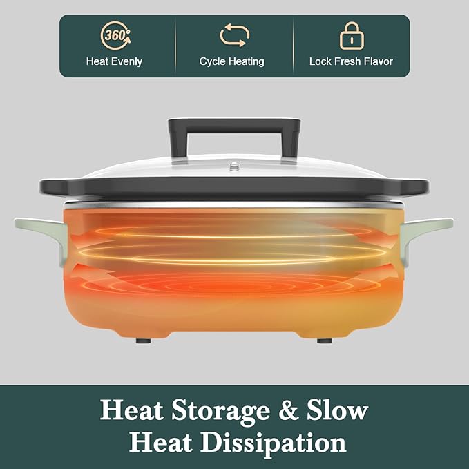 6 Quart Programmable Slow Cooker Removable Healthy Nonstick Pot - Small Kitchen Appliance for Family Dinners, Green