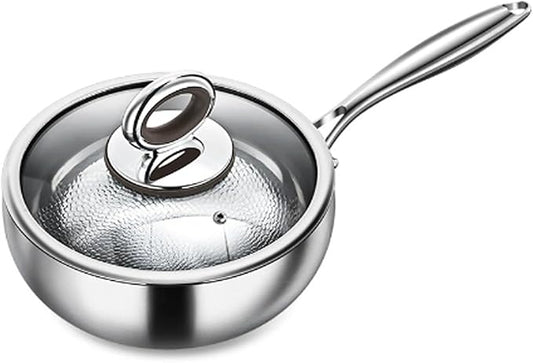 Titanium Hammered Pan Pro with Lid, Thickened Multi-Layer Stock Pot, Titanium Wok Pan, Scratch-Resistant Non Stick Titanium Frying Pans, Even Heating for Cooking,11.02in
