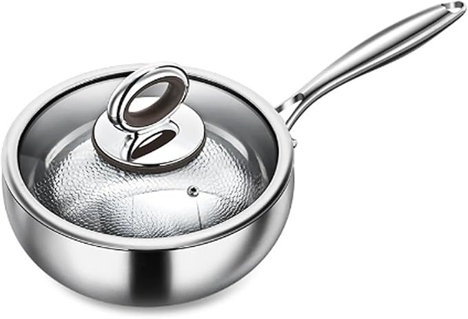 Titanium Hammered Pan Pro with Lid, Thickened Multi-Layer Stock Pot, Titanium Wok Pan, Scratch-Resistant Non Stick Titanium Frying Pans, Even Heating for Cooking,9.44in