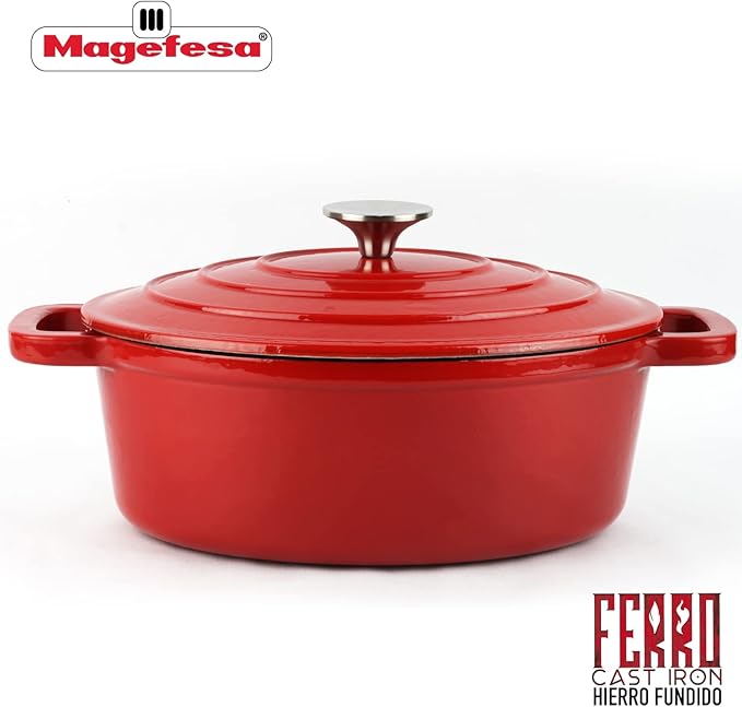 Magefesa FERRO 11-Inch Enameled Cast Iron Oval Dutch Oven with Lid, 3.5 Quarts, Superior Heat Retention & Distribution, Compatible with All Stovetops, Induction & Oven Safe